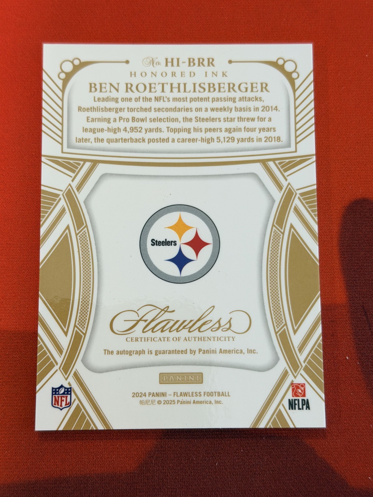 2024 Panini Flawless Football Ben Roethlisberger Honored Ink Auto #/25 view 2