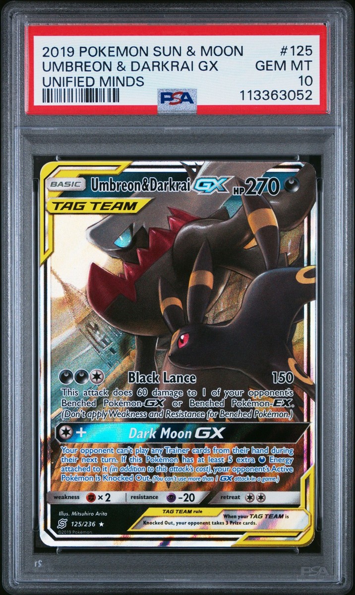 2019 POKEMON UNIFIED MINDS UMBREON & DARKRAI GX #125 PSA 10 GEM