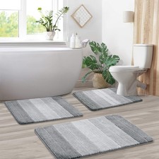 3 Pcs Ombre Bath Mat Set Non Slip Ultra Soft Thick Water Absorbent Rug