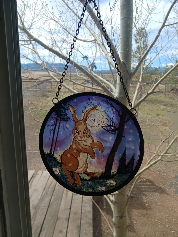 Vintage 1989 Glassmaster's Stained Glass 6-1/4 Suncatcher Hare Rabbit Made USA