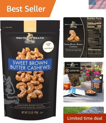 Decadent Sweet Brown Butter Cashews, 3.5 oz Reusable Bag - Vegetarian & Kosher