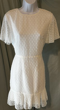 Medium White Swiss Dot Flutter Sleeve Chiffon Dress