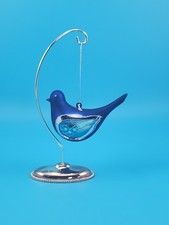 Beautiful Blue Bird Handblown Glass Ornament Hand Painted Stunning W/Stand EUC