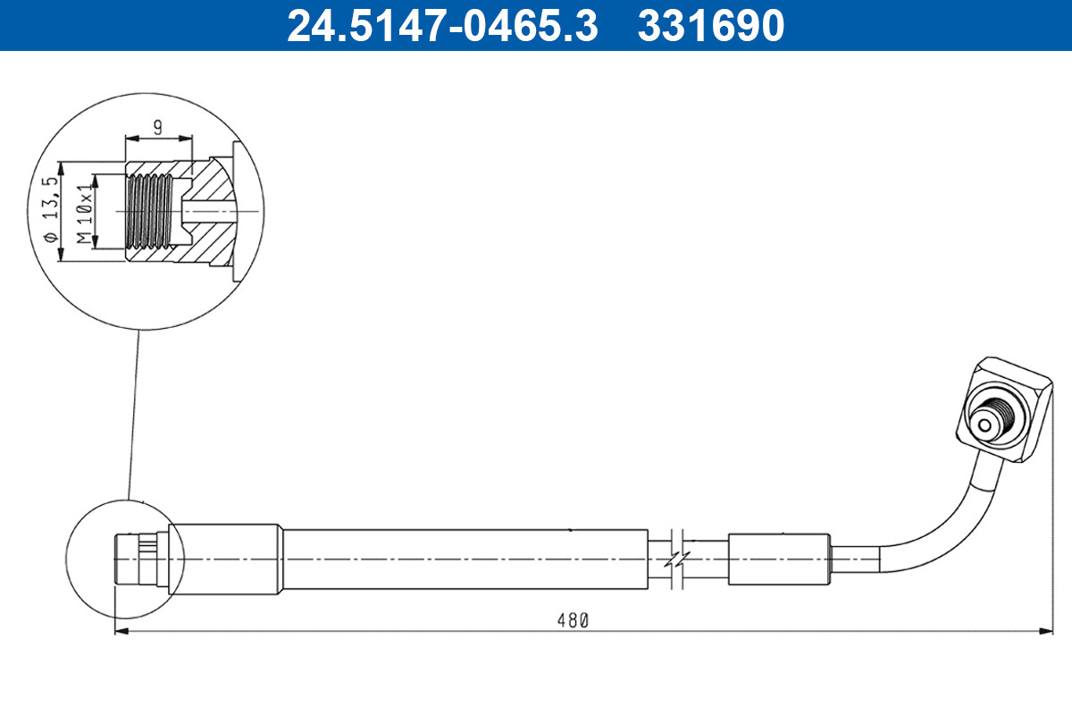 Rear Left ATE 24.5147-0465.3 Brake Hose for CHEVROLET,OPEL,VAUXHALL