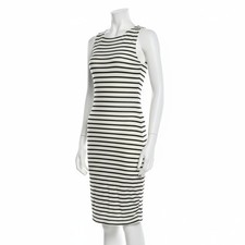 Alice + Olivia Linen Shift Dress | Blue Stripe | Ruffle Detail | Scoop Neck
