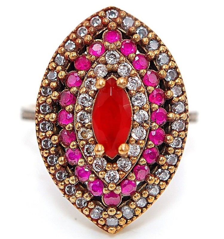 Ottoman Empire 3CT Garnet 925 Sterling Silver Ring Sz 7.5 H1-6