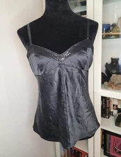 Vintage Y2K Express Design Studios Black Silk Cami Tank Top M Sequin Stretch