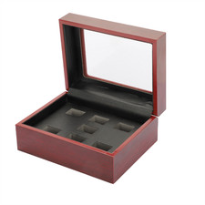 7 Holes Wooden Championship Ring Display Collection Storage Holder Case
