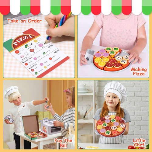 Wooden Pizza Toy 50pcs Toddler Pizza Counter Playset Kids Pretend Play Kitche... - Picture 4 of 8