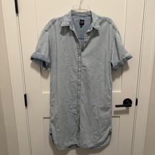 Gap Small Blue Chambray Denim Short Sleeve Button Down Dress Rolled Sleeve