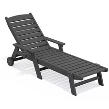 HDPE Gray Adjustable Outdoor Lounge Chair(1-Pack)