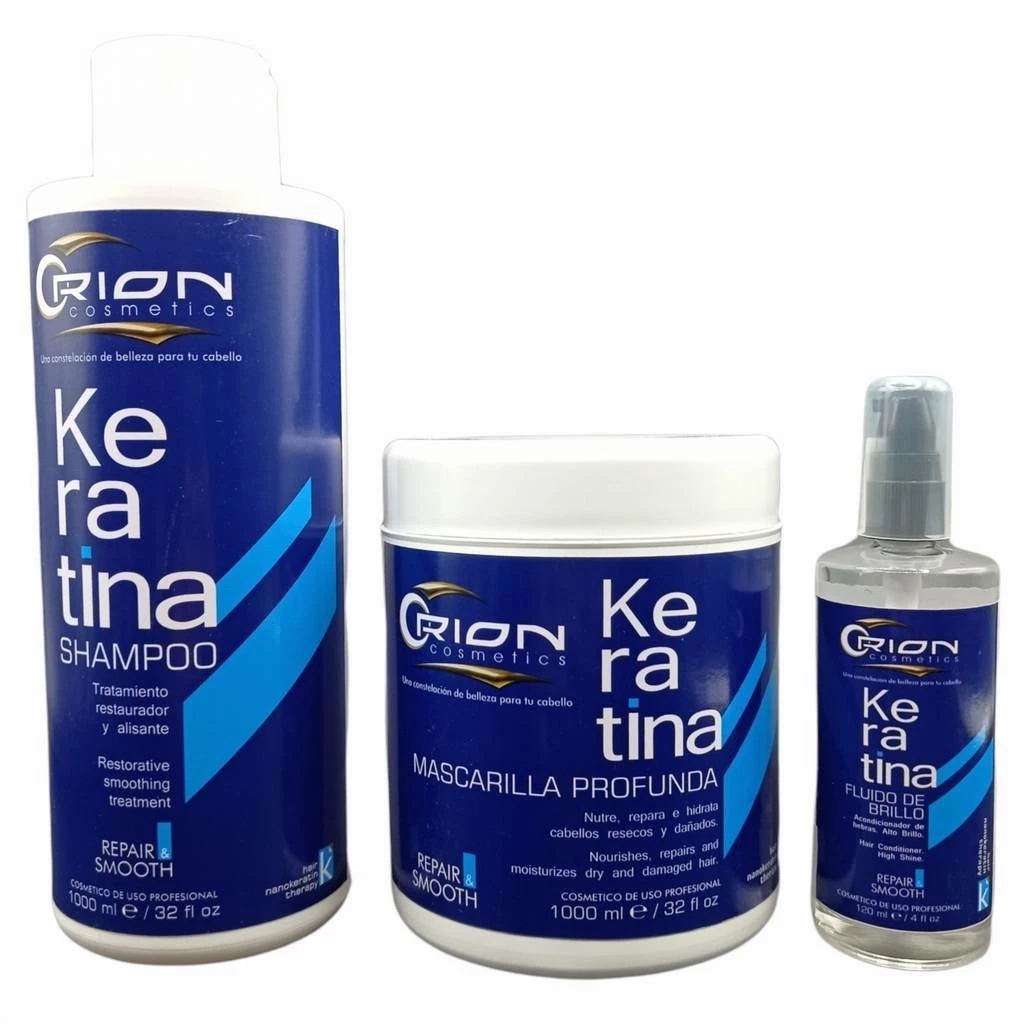 Orion Keratin Repair & Smooth 3-Step Hair Care Kit Shampoo Mask Shine Serum