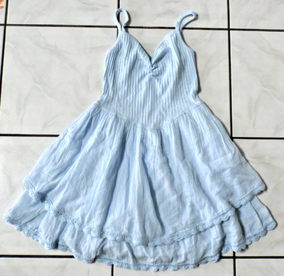 NWT Aerie Dress Women M Light Blue Ribbed Tiered Crochet Trim i239