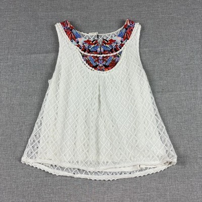 Akemi + Kin Tank Top Womens S White Scoop Neck Lace Anthropologie Lined Boho
