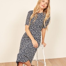 NWOT Reformation Prima Midi Dress Navy Blue With White Floral Size 0