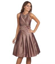 Eliza J 353 Beads Taffeta Fit and Flare Dress Sz 10 Bronze