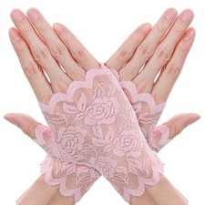 Quilax Lace Fingerless Gloves, Short Floral Gloves One Size, Pink
