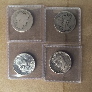 Type Set Four 90% Silver Halves Walking Liberty Barber JFK Franklin