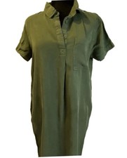 Green Collared Short Sleeve Shirt Dress with Pocket Button Knee Length