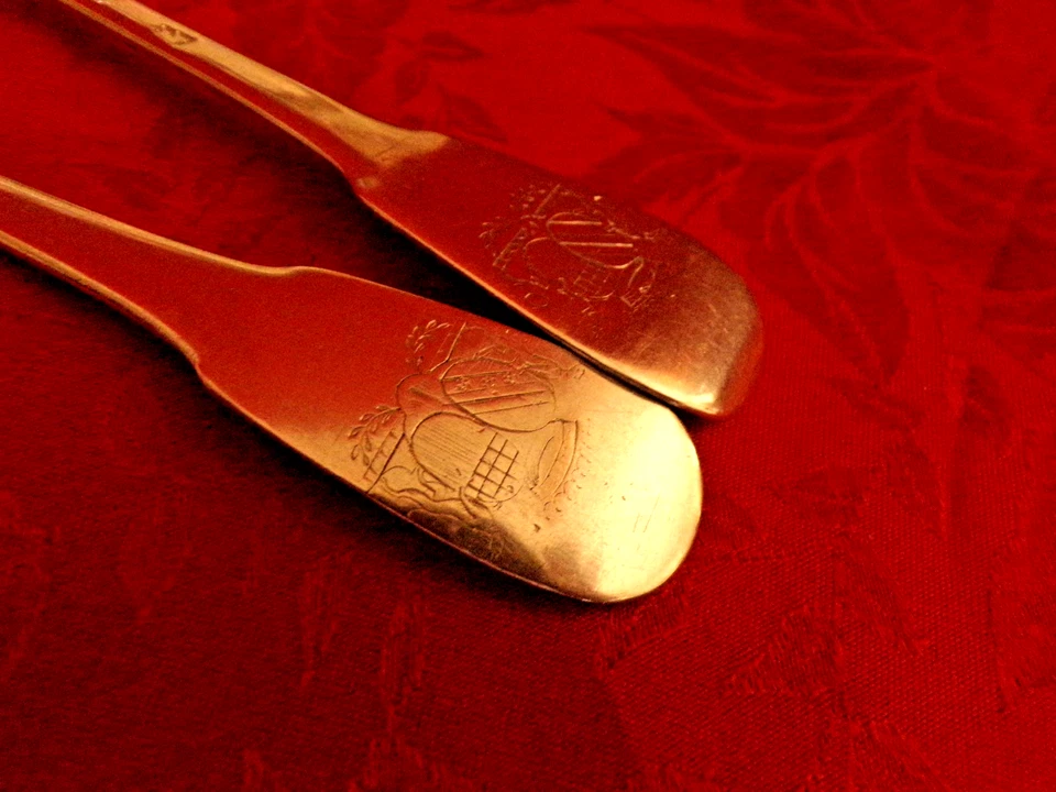 Couvert en argent armoiries, Lyon et Bourg en Bresse XVIII ème siècle - Photo 3/4