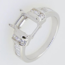 Sterling Silver Semi Mount Ring Setting Emerald OCT 9x7mm Channel Set Baguette