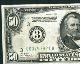 ((6 DIGIT)) $50 1928 (( Philadelphia )) Federal Reserve Note DAILY CURRENCY