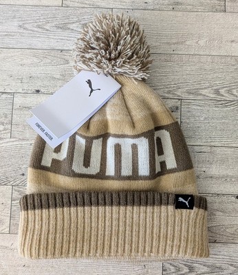 Puma Striped Bedford Cuff Ivory Pom Beanie Unisex Adult One Size OS NEW 