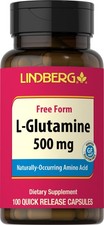 L Glutamine Capsules 500mg  100 Pills  Free Form  by Lindberg
