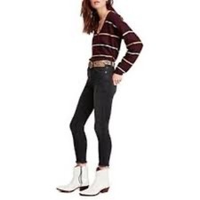 Free People We The Free cropped Skinny Black wash Raw Hem Size 29 High Rise