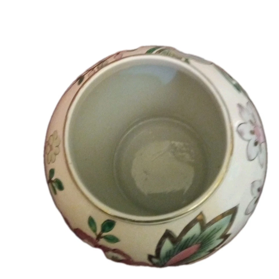 装饰花瓶签名 8 英寸亚洲东方浮雕花卉中国风 — 第 4/4 张图片