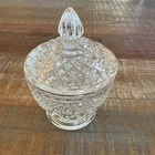 Anchor Hocking Wexford Footed Sugar Bowl Jar Candy Dish with Lid 5" Tall Vintage