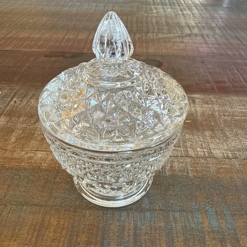Anchor Hocking Wexford Footed Sugar Bowl Jar Candy Dish with Lid 5" Tall Vintage