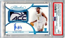 BLAKE WESLEY RC 2022 FLAWLESS COLLEGIATE PLATINUM ROOKIE PATCH AUTO SP 1/1 PSA 9