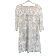 Jessica Howard Ivory Lace Shift Dress Size 8 Lined Floral Lace Wedding Guest