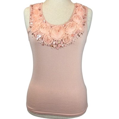 Ruby Rd Petite Rosette Sequin Tank Top Women's PL Blush Pink Sleeveless Coquette