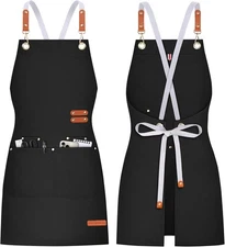 Teskyer Kitchen Cooking Apron with Pockets, Water Oil Resistant, Canvas Cross Ba