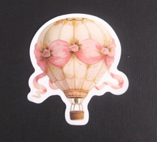 Pink Roses Bows Hot Air Balloon Sticker 2.25" x 2" F