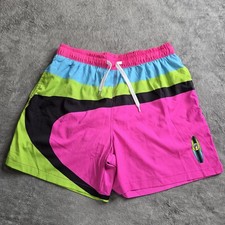 Buc-ees Beaver Retro Neon Swim Trunks Mens Small Pink Multicolor 5.5" Inseam