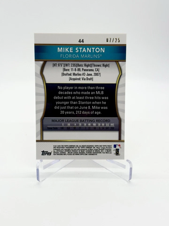 Topps Finest Mike 'Giancarlo' Stanton 2011 refractor rojo SSP/25 - MARLINS Foto 3 de 3