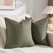 2 Packs Olive Green Decorative Throw Pillow Covers 18x18 inch, Super Soft Faux S