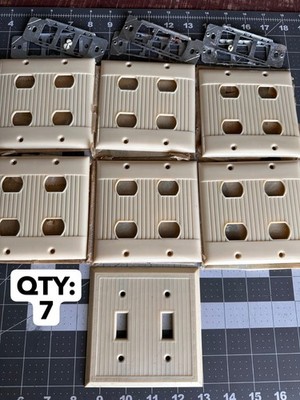7-PACK VINTAGE Sierra Ribbed IVORY 1G 4-Hole 2 gang Plastic Wall Plate Covers