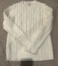 LL Bean Double L Womens Small White 100 Cotton Fisherman Cable Knit Fisherman
