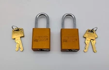 2x American Lock Lockout Padlocks 1.5" Shackle 1.5" Body Orange Keyed Alike