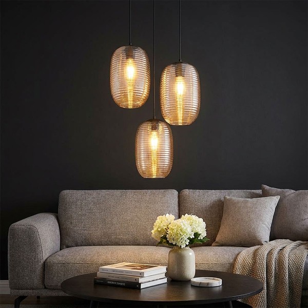 Led HäNgeleuchte Pendelleuchte Esszimmerlampe 3-Flammig Schwarz Glas H 120 Cm-image