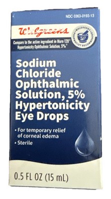 Walgrene Sodium Chloride Ophthalmic Solution 5% Eye Drops 0.5oz Exp 10/2027