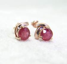 9ct Rose Gold Natural Ruby Stud Earrings 7mm Hallmarked