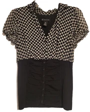 INC International Concepts Silk Black Polka Dot Y2k Stretch Waist Top Women's 10