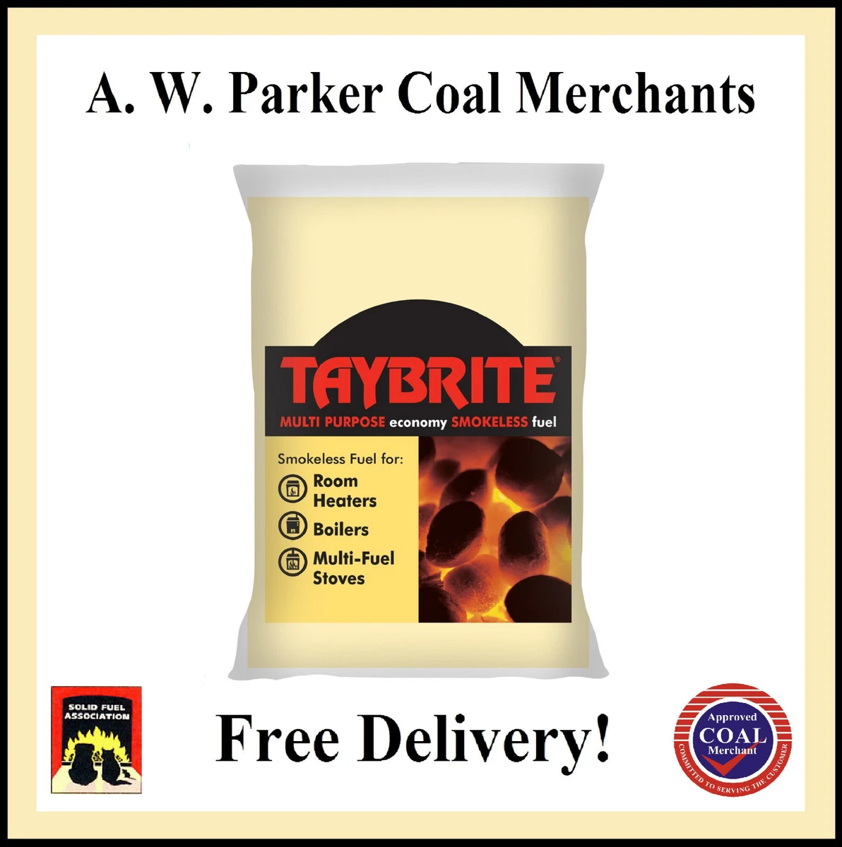 Taybrite Smokeless fuel coal Premium half tonne pre packed 25x20kg bags |  eBay