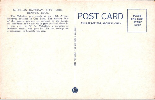 Postcard Denver Colorado McLellan Gateway City Park Vintage - Picture 2 of 2