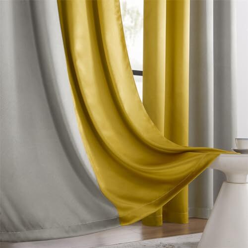Grey and Mustard Yellow Curtains for Bedroom W52 x L84" 2Panel Grey